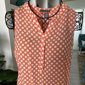 Sandra Coral and White Polka Dot Rayon Blouse Sz L